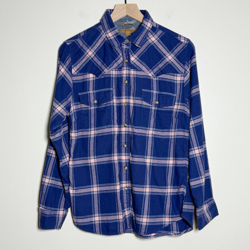 Jacks Girlfriend Womens Western‎ Snap Front Shirt S Navy Blue Pink Plaid